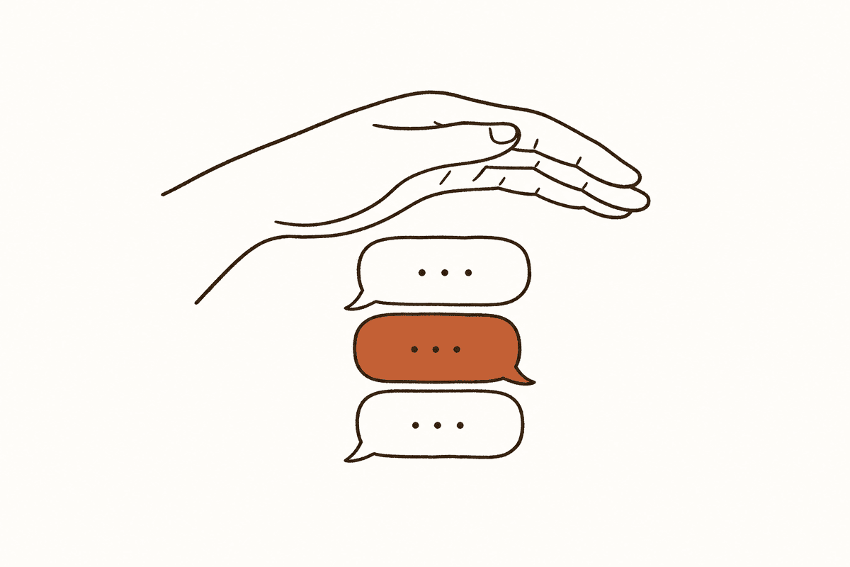 A hand sheltering a conversation, representing therapist supervision