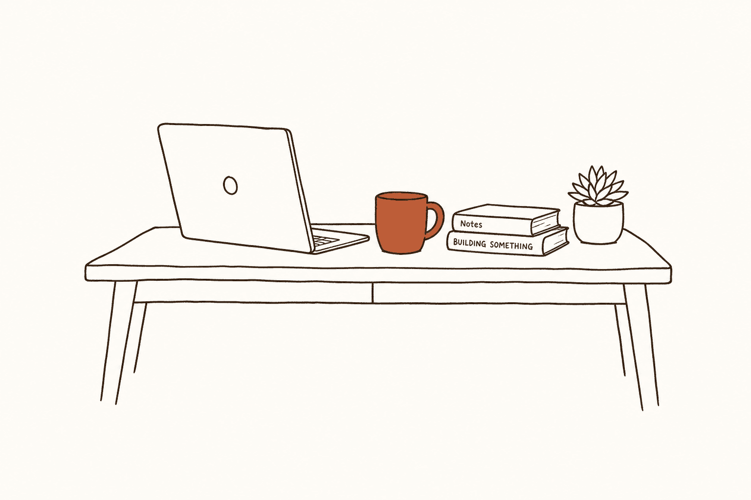 A calm practice desk with notes and a mug