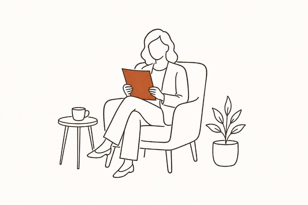 A therapist reviewing notes before a session