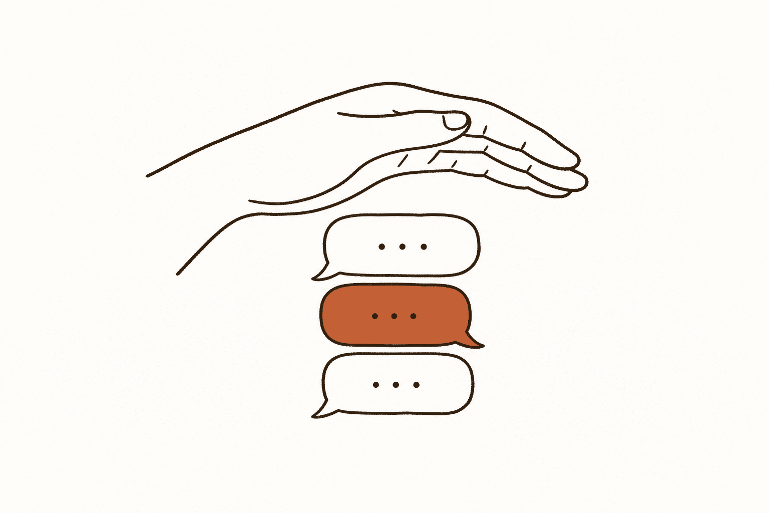 A hand protecting conversation bubbles