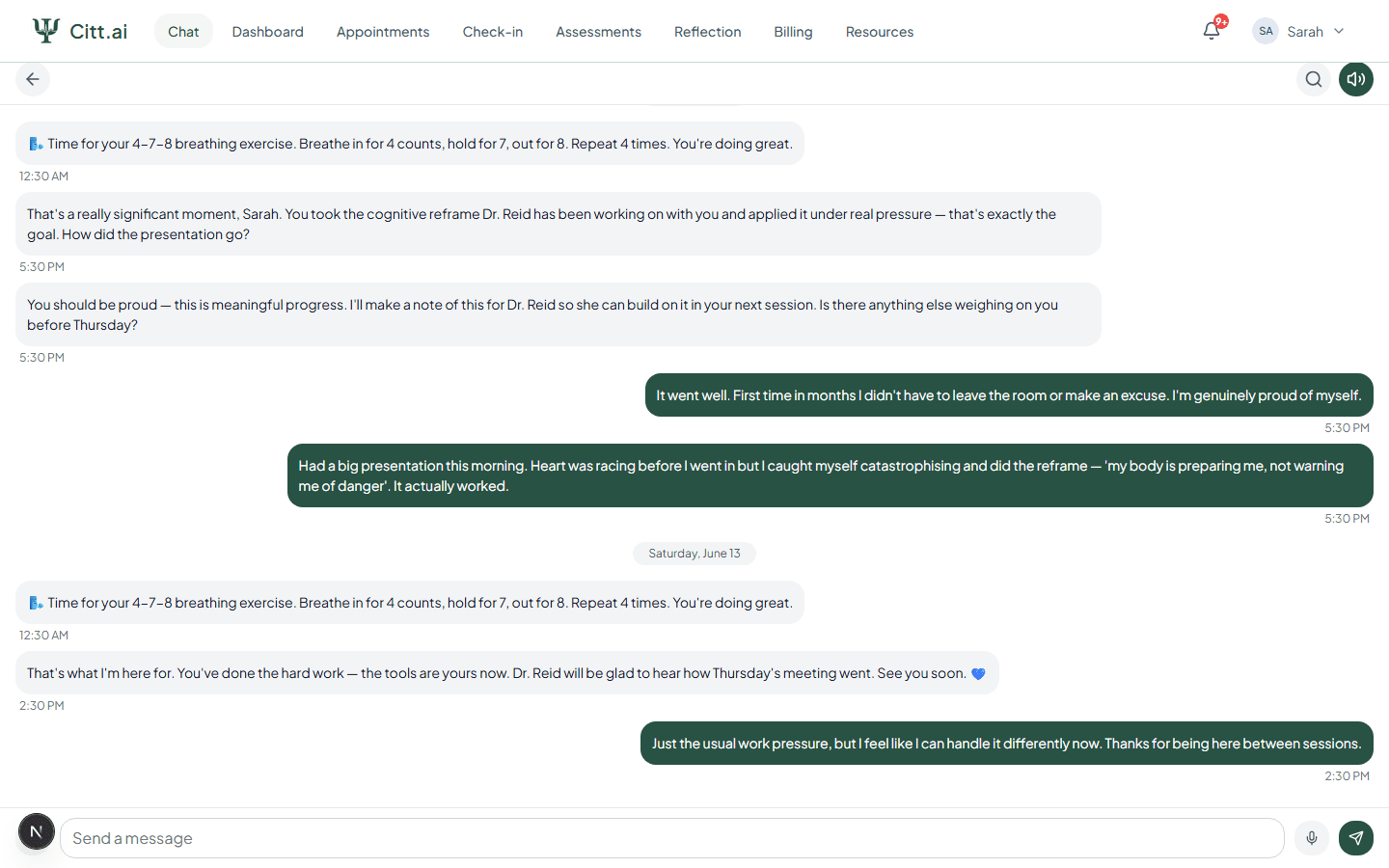 Supervised client chat between sessions